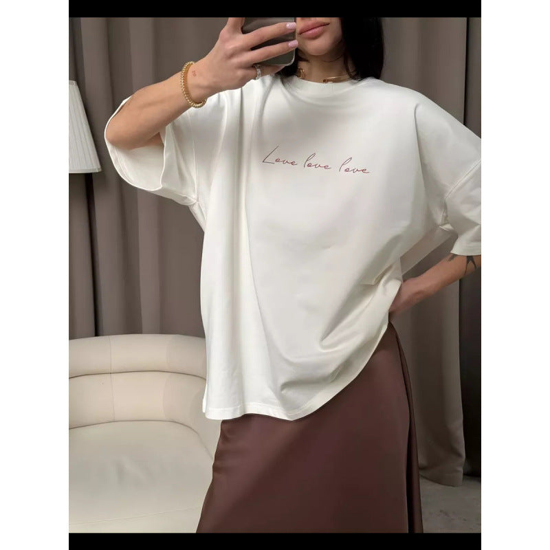 Dame T-shirt med afslappet tekst og blødt stof Stilla