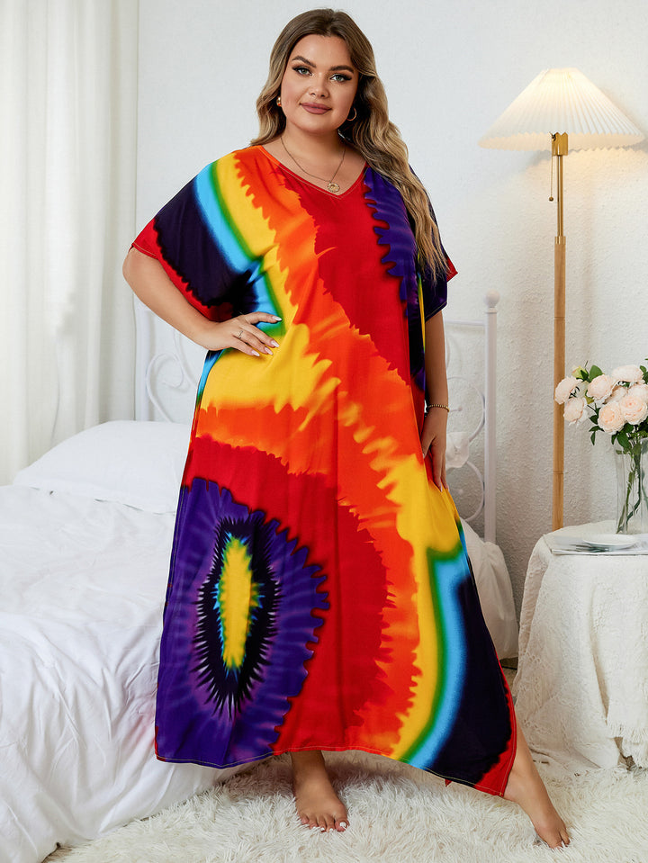 Dame Maxikjole med kunstnerisk Tie-Dye mønster og sidelængdesplitter Stilla