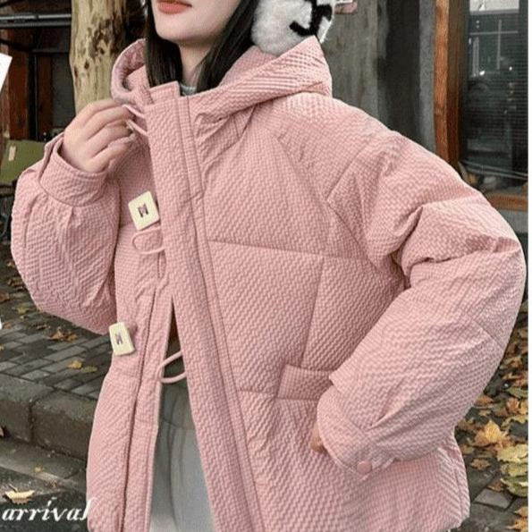 Dame Puffy Vinterjakke med Hætte og Dekorative Knapper Stilla