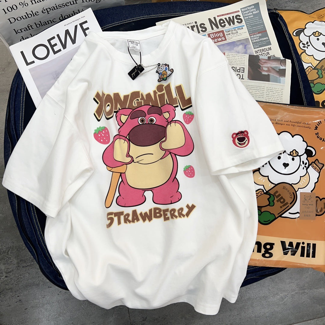 Dame T-shirt med kreativt cartoon-design og afslappet oversized pasform Stilla