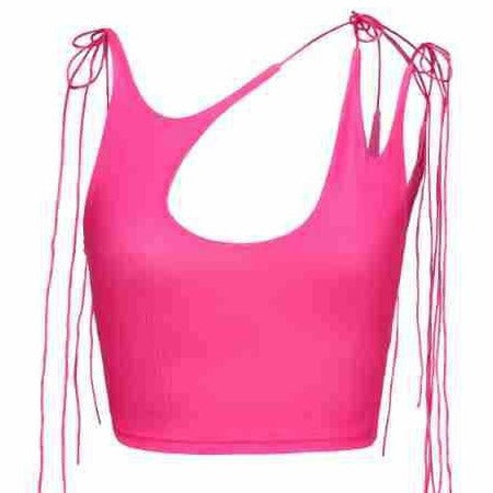 Dame Crop-Top med ensidig Cut-Out og trendy bånd Skovae