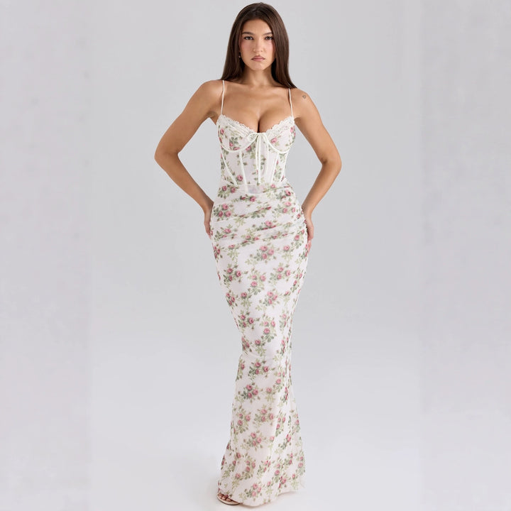 Damer Elegant Maxi Kjole med Blonde Korset og Blomsterprint Skovae