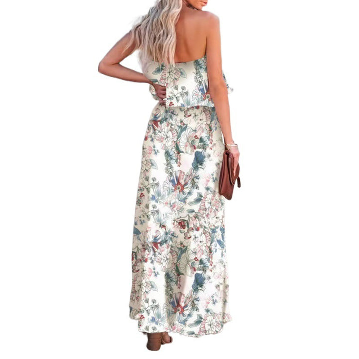 Kvinder Strapless Floral Maxi Kjole med Side Slids Stilla
