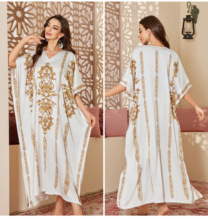 Dame Kaftan med elegant blomsterdesign og taljebælte Stilla