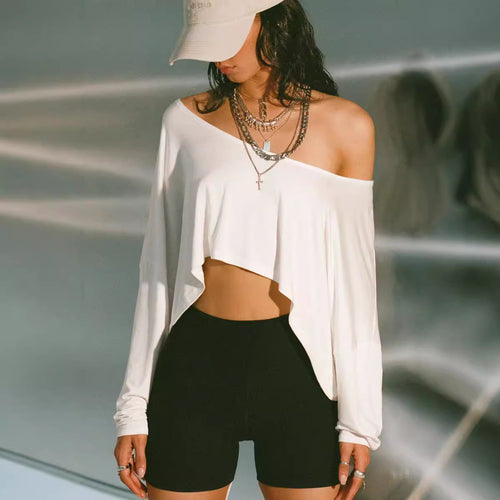 Damen asymmetrisches Crop-Oberteil mit lässigem Schnitt und weichem Stoff Skovae