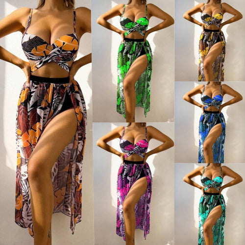 Damer To-delt Tropical Print Badetøjs-sæt med gennemsigtig Cover-Up Stilla