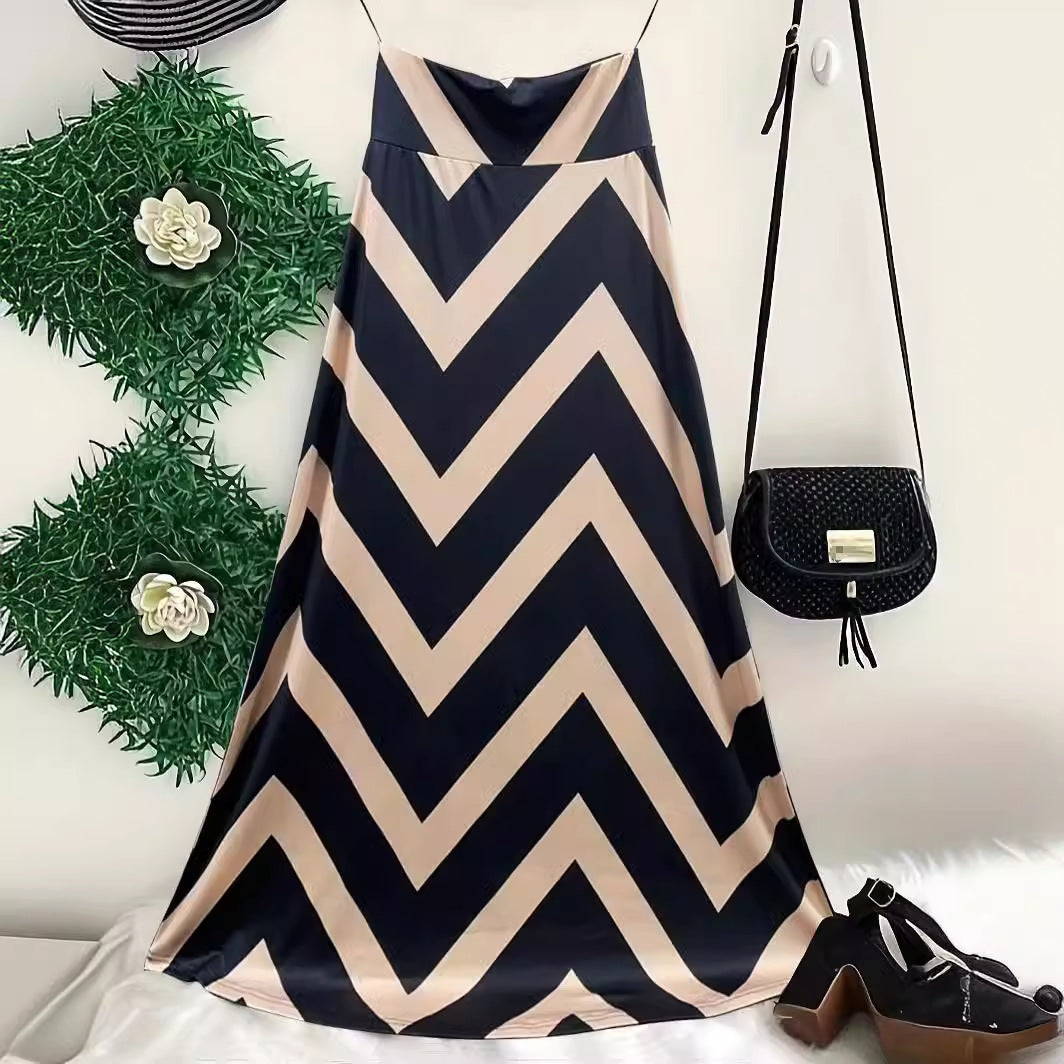 Dame Maxiskirt med trendy zigzag mønster Stilla
