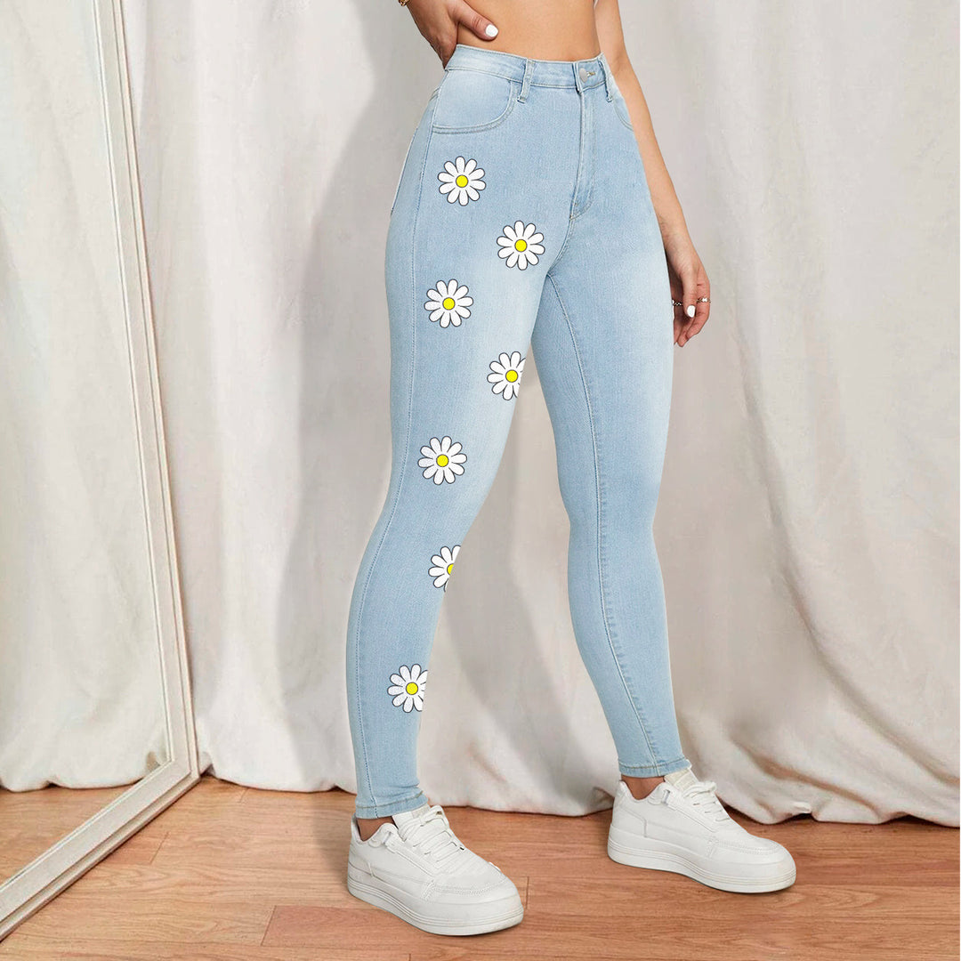 Dame tætsiddende Jeans med legende marguerit-applikationer Stilla