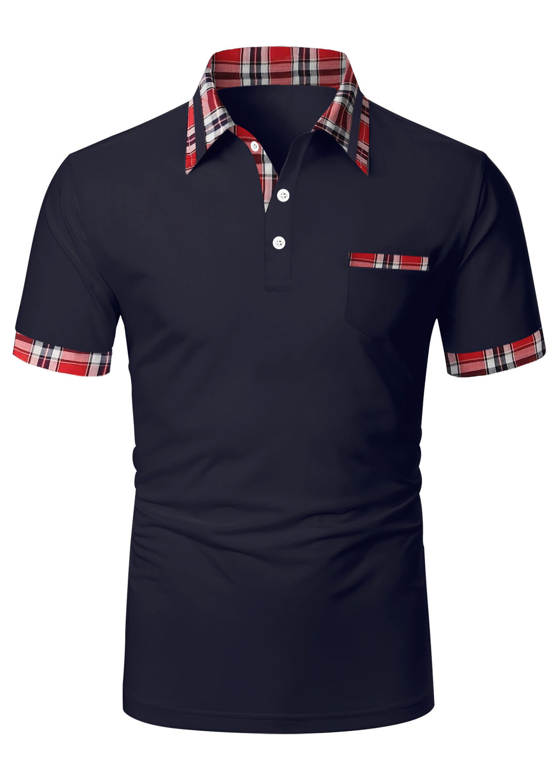 Herrer Poloshirt med moderne ternet detalje og praktisk brystlomme Stilla