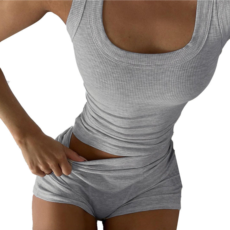 Dame Sporty Loungewear-sæt med ærmeløs top og shorts Skovae