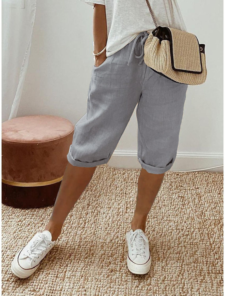 Damer Lette Linned-shorts med Gummibånd Stilla