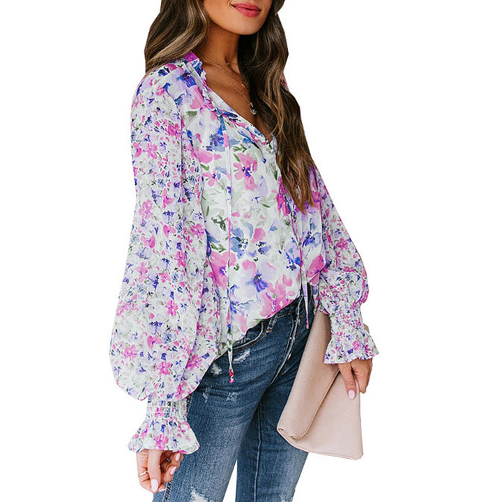 Damer Blomster mønster blouse top med brede ærmer Stilla