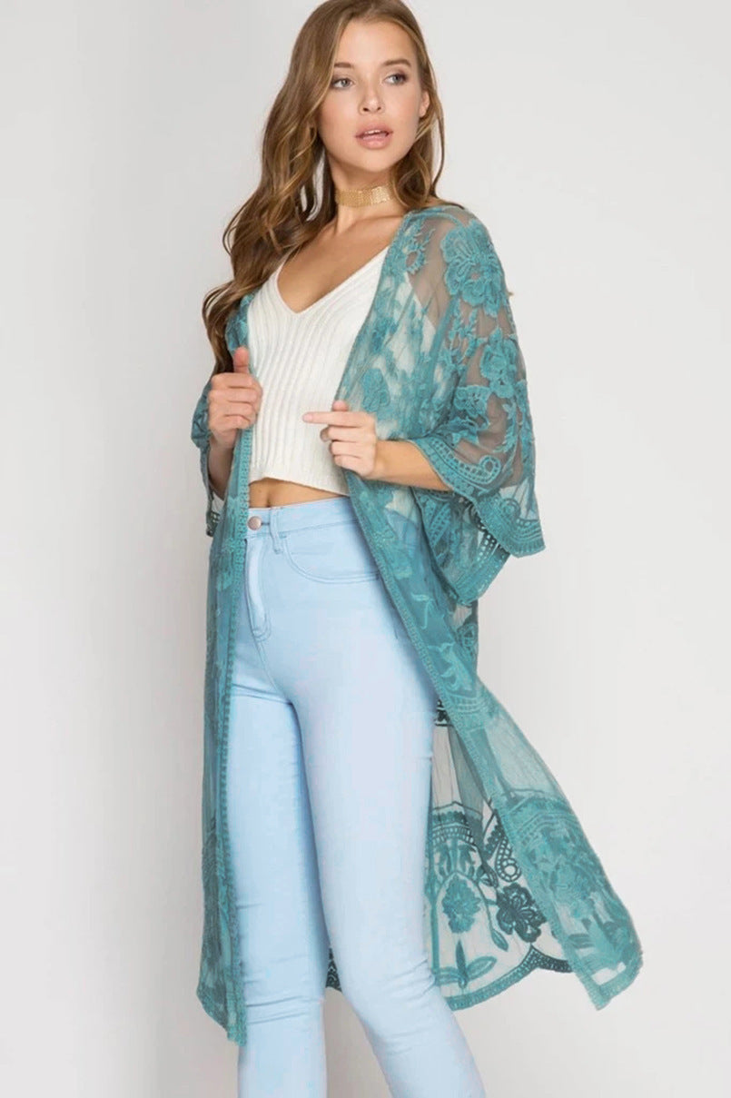 Dame gennemsigtig kaftan med blomster mønster Stilla