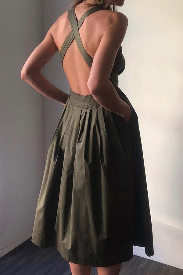 Stilla | Halter Square Neck Tilbagefri Midi Kjole