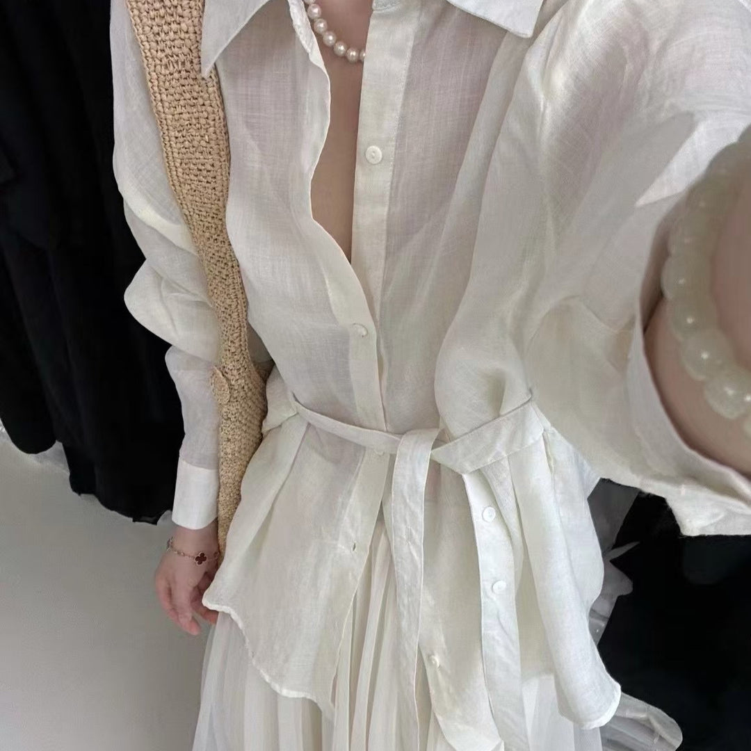 Femme Elegant Lagdeling Linned Kjole Stilla