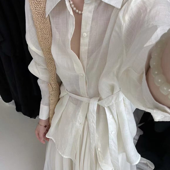 Femme Elegant Lagdeling Linned Kjole Stilla