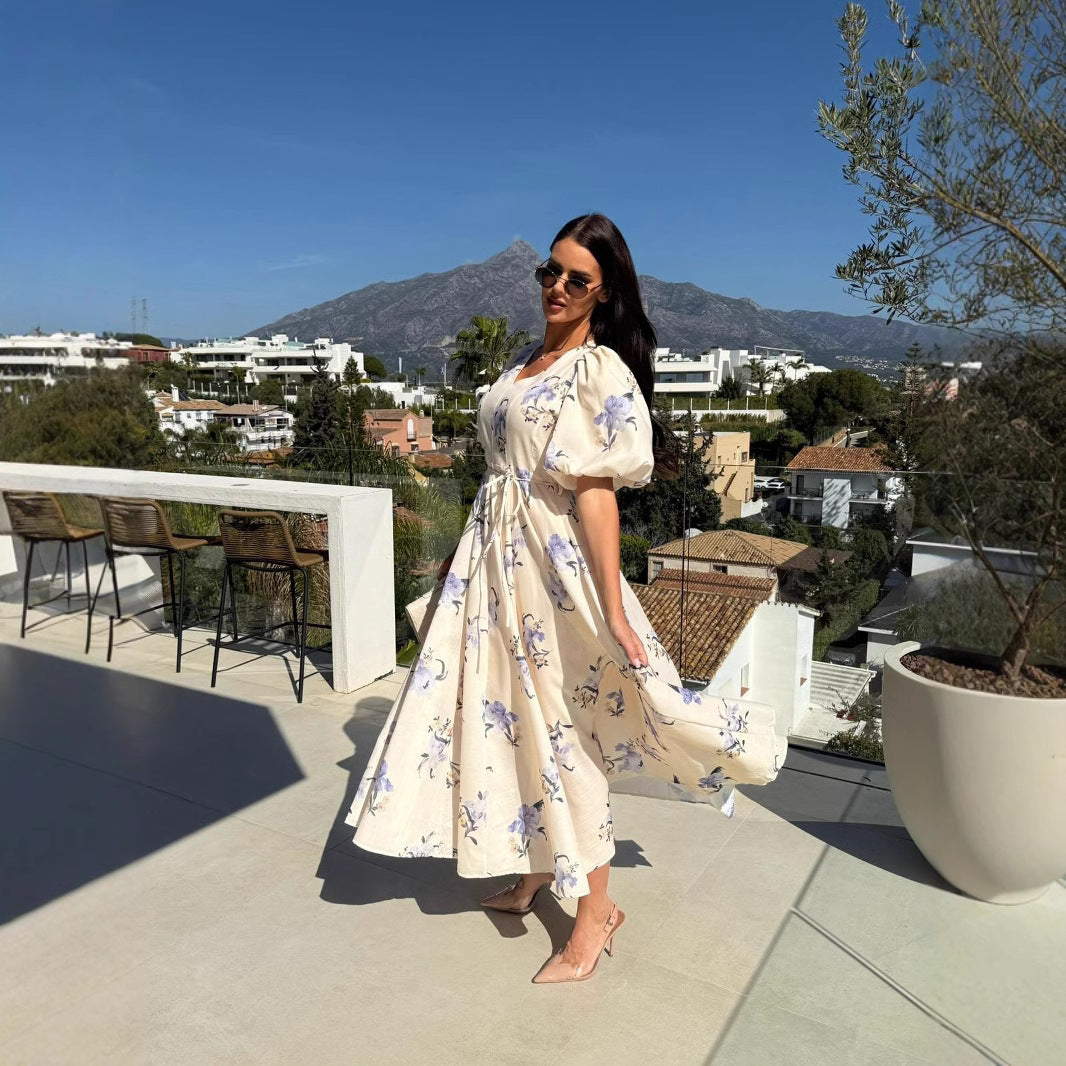 Dame Vintage Floral A-Linje Maxi Kjole Stilla