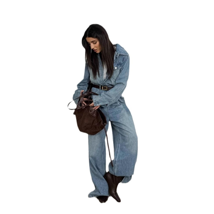 Kvinders denim jumpsuit med justerbart bælte og bred bukseben Stilla