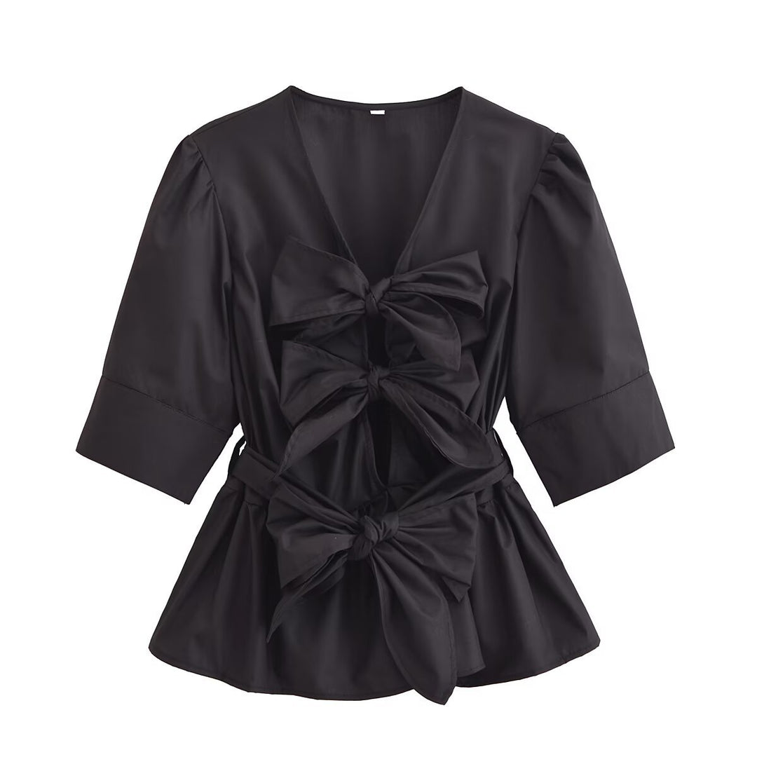 Dame elegant bluse med bånddetaljer Stilla