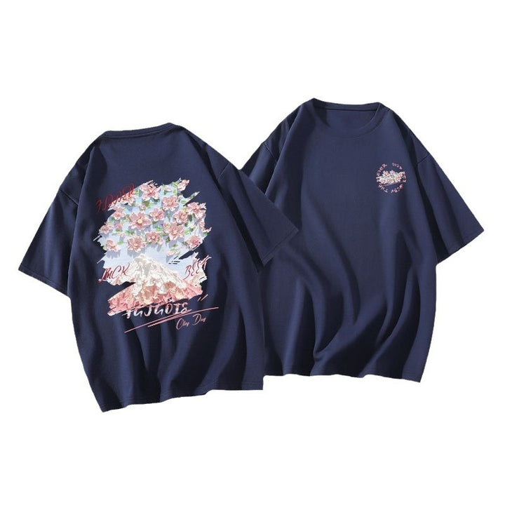 Dame T-shirt med kunstnerisk bjerg- og blomstermotiv Stilla