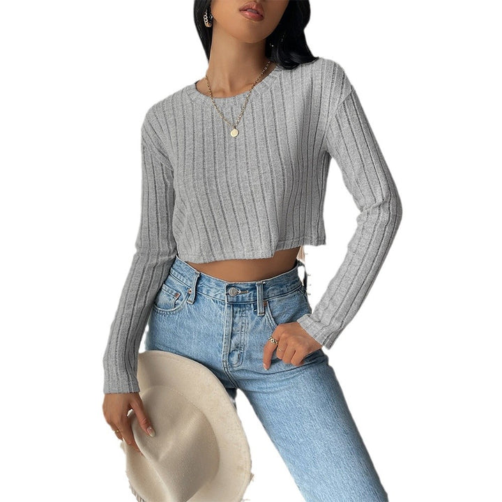 Kvinders cropped sweater med fin rib struktur og lange ærmer Stilla
