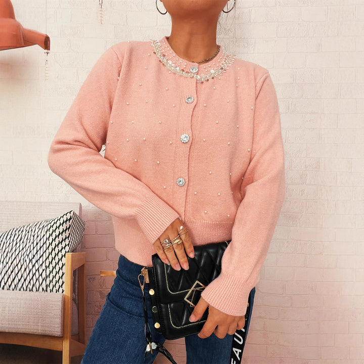 Kvinders cardigan med perle trim Stilla
