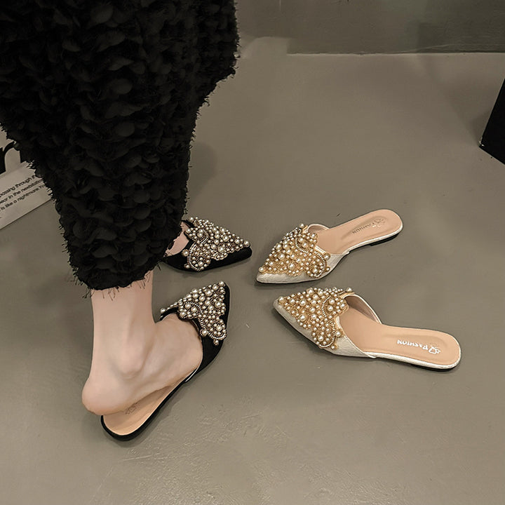 Femme med stras og perler prydet spids Mules Stilla