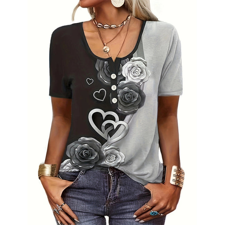 Dame Kunstnerisk Blomstertrykt Fritids T-shirt Stilla