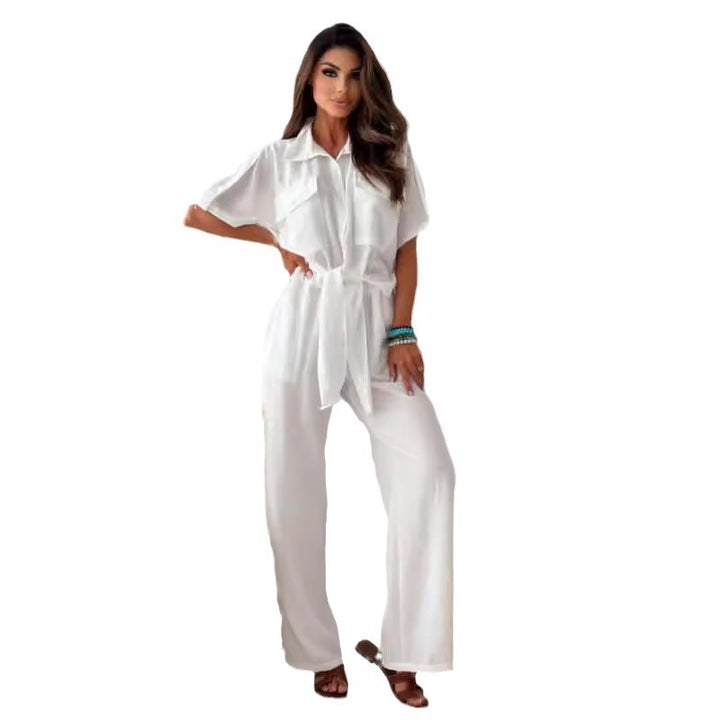 Dame Elegant Jumpsuit med luftige ærmer og taljerbar bælte Stilla