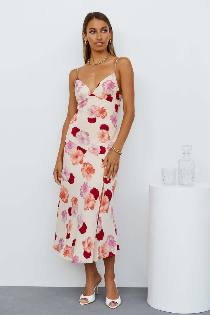 Dame Floral Print Vikkel-Midi-Kjole med Sideslids Stilla