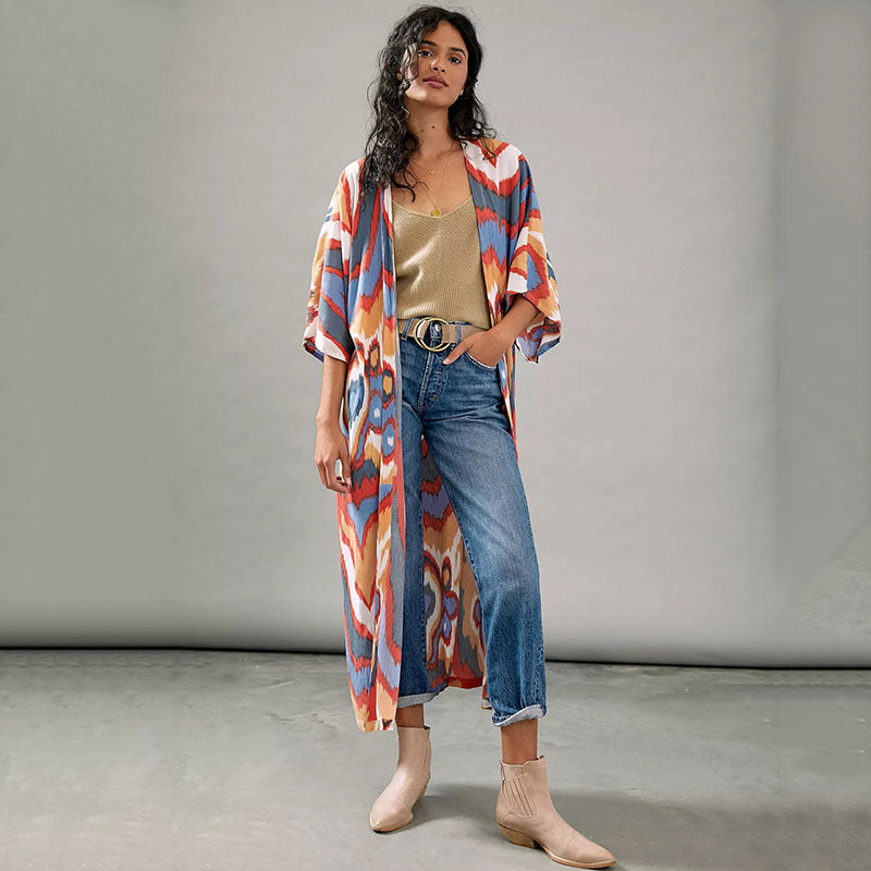 Dame Kimono-stil Strandkappe med kunstnerisk mønster Stilla