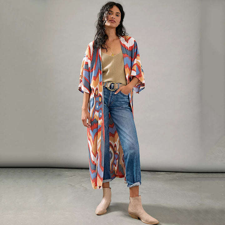 Dame Kimono-stil Strandkappe med kunstnerisk mønster Stilla