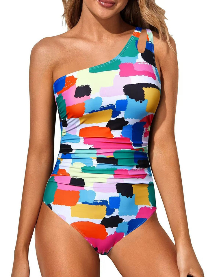 Dame asymmetrisk One-Shoulder Rynket Badedragt Stilla