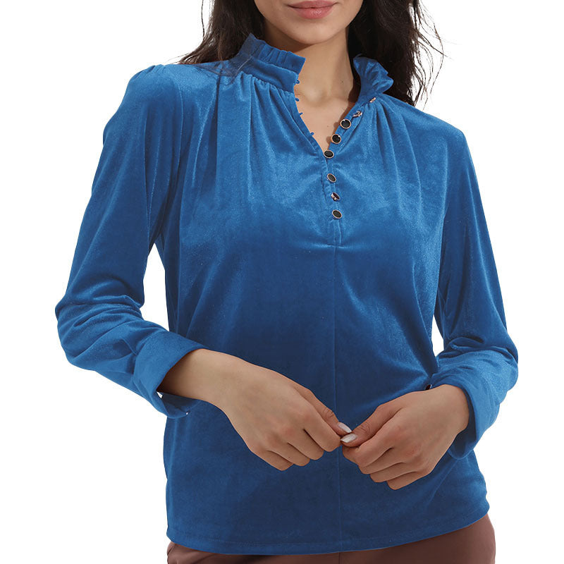 Dame Elegant top med ruffles detaljer og knaplukning Stilla