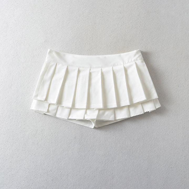 Dame plissé nederdel-shorts med integreret inderbukser og elegant snit Stilla