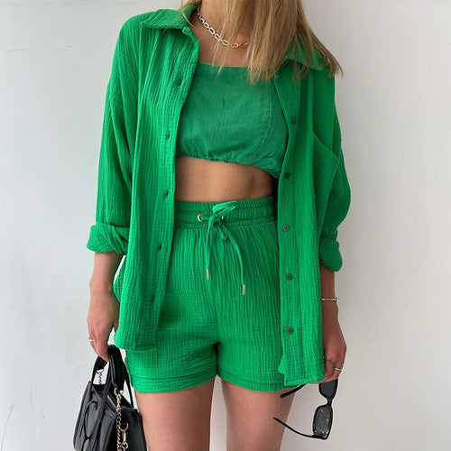 Dame afslappet Chill-Out sæt med oversized skjorte og elastisk shorts Stilla