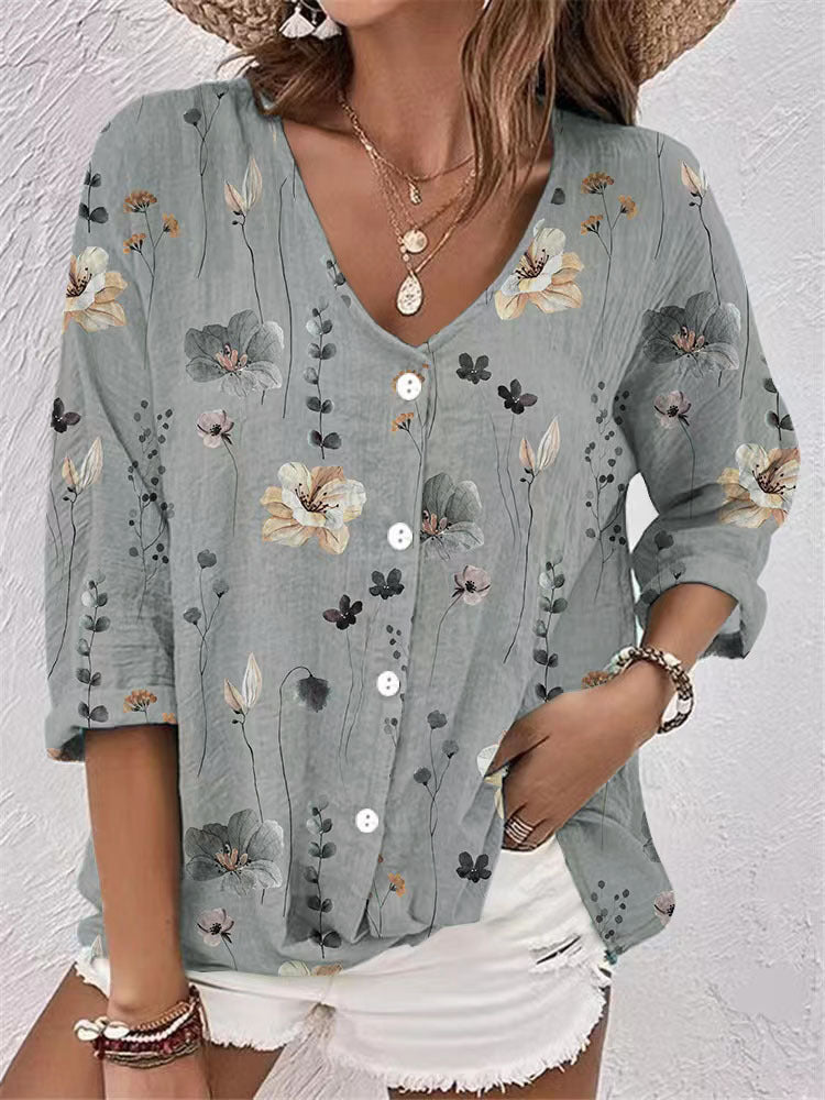 Dame Legende Bluse med blomsterdesign og knapper Stilla