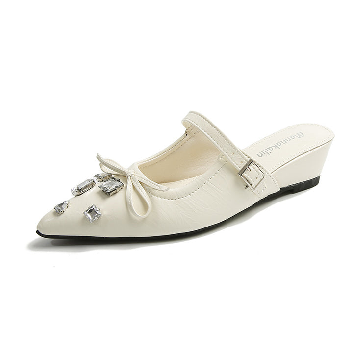 Dame Elegante Spids-Tå Slingback Mules med Strassdekoration Stilla