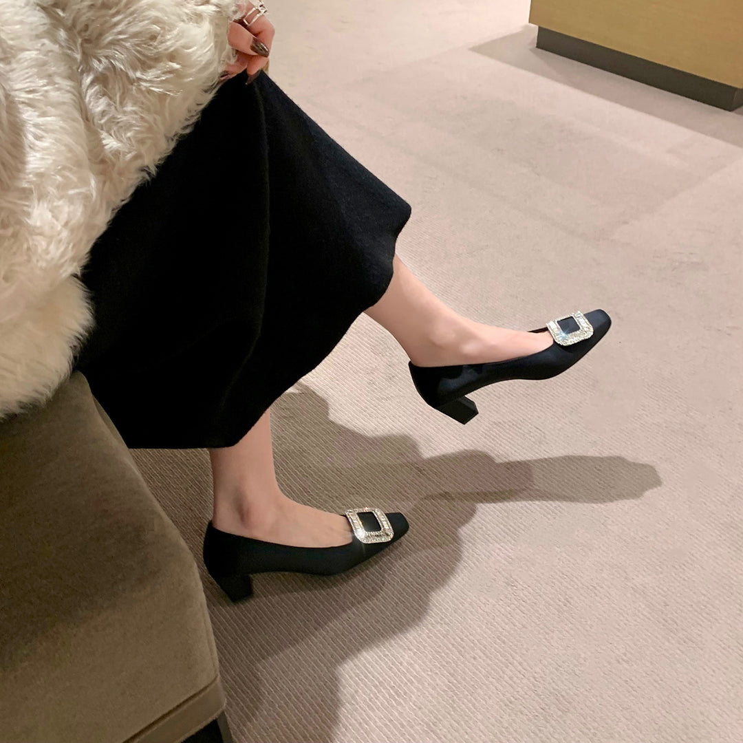 Dame elegant lav blokhæle kjolesko med strass spænde detalje Stilla