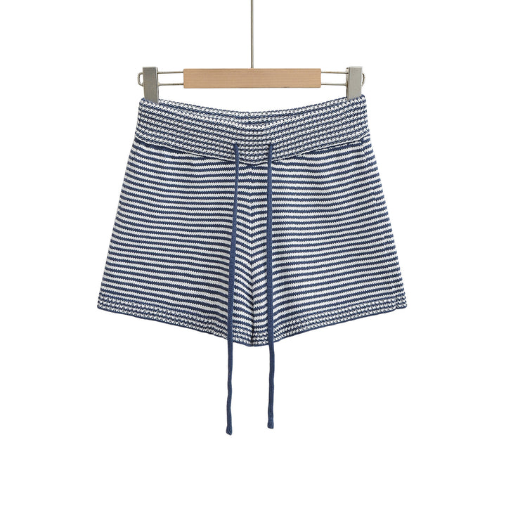 Dame stribede sportshorts med elastisk talje og snor Stilla