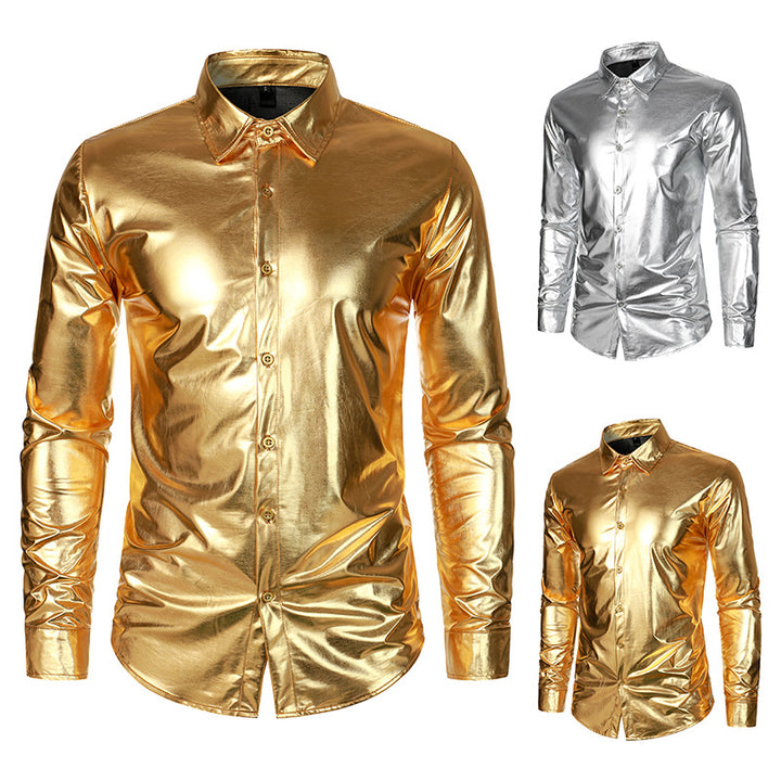 Herrer Shiny Metallic Knop-bra Shirt Stilla
