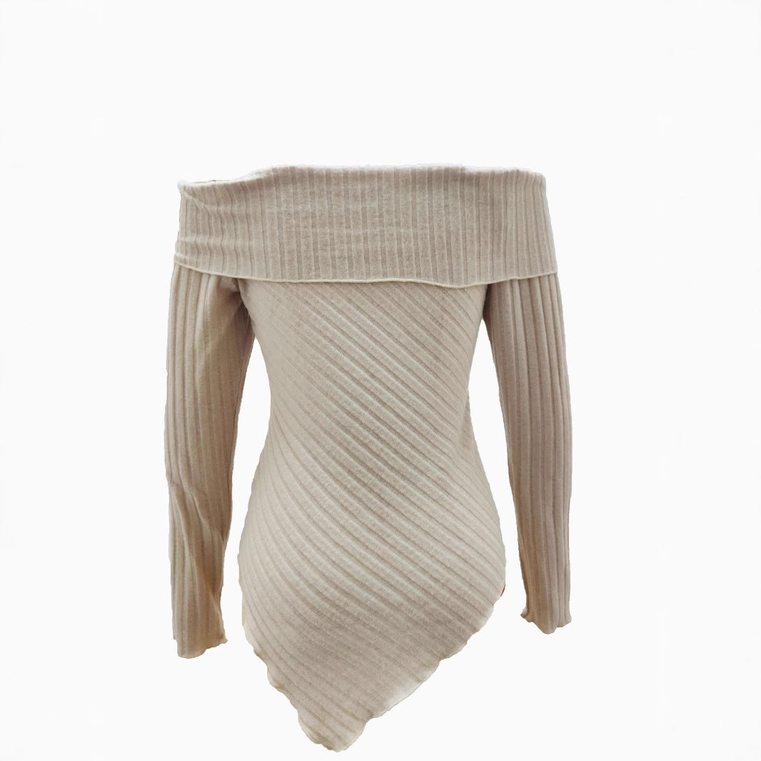 Dame Off-Shoulder Top med elegant ribdesign og asymmetrisk kant Stilla