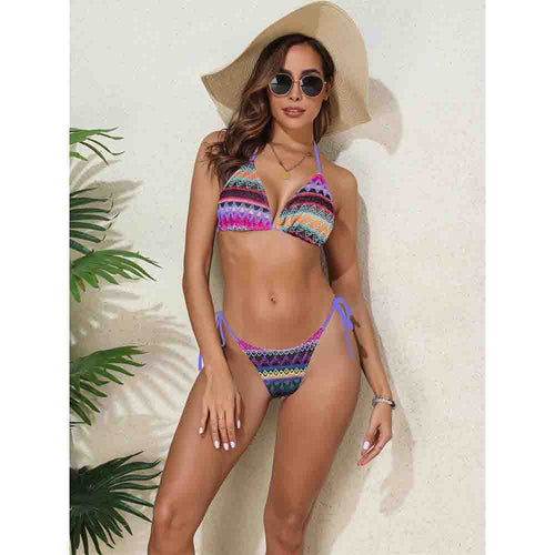 Dame Triangel-Bikini med trendy etnisk mønster og justerbare snore Stilla