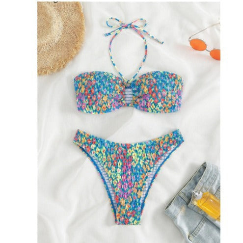 Dame Strapless Smocked Bikini Sæt med justerbare Bindebånd Stilla