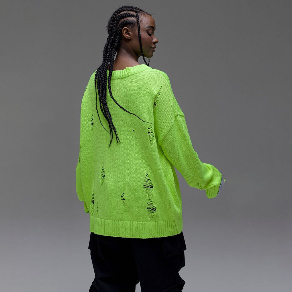 Kvinders chunky strik oversized sweater med slidte detaljer Stilla