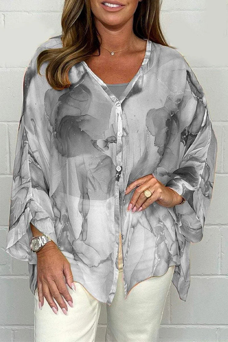 Dame luftig overbluse i akvarel-look Stilla
