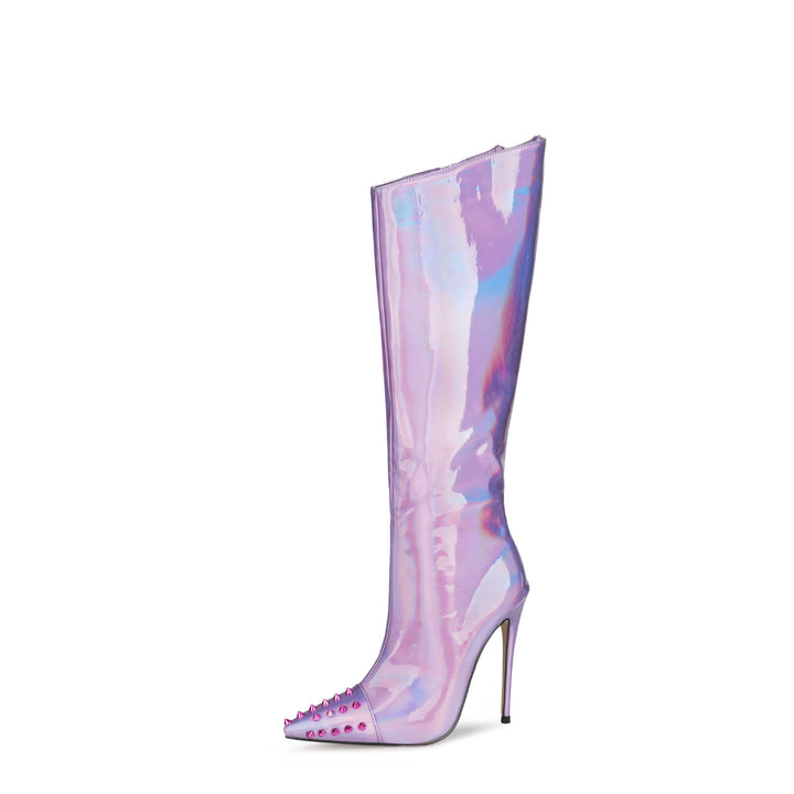 Femme High-Fashion Knælange Stiletto-Støvler med Nitteaccent Stilla