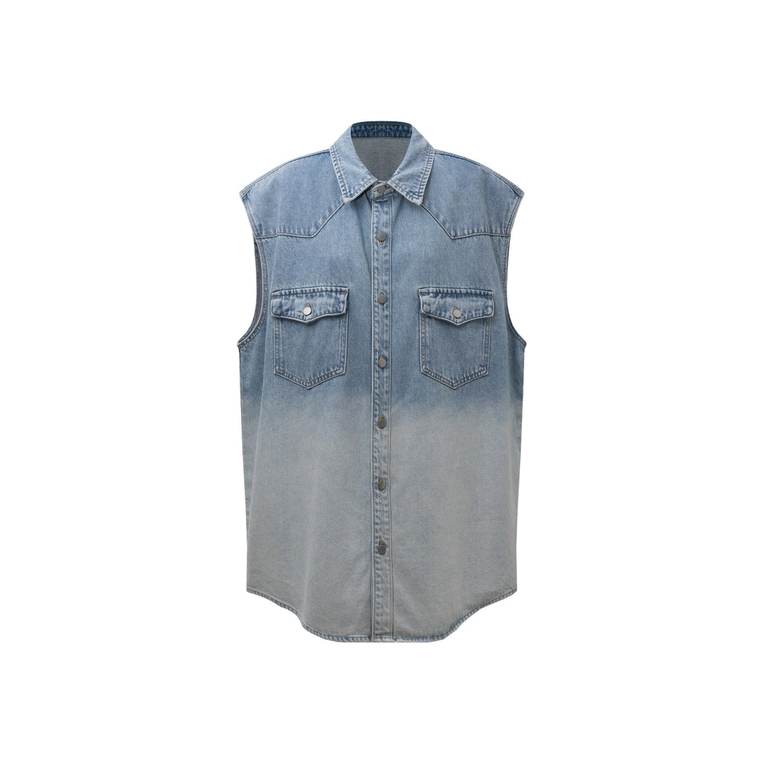 Dame Oversized Denimjakke med ærmeløst design og stilfuld frynseafslutning Stilla