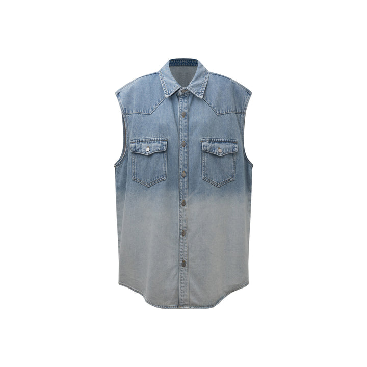 Dame Oversized Denimjakke med ærmeløst design og stilfuld frynseafslutning Stilla