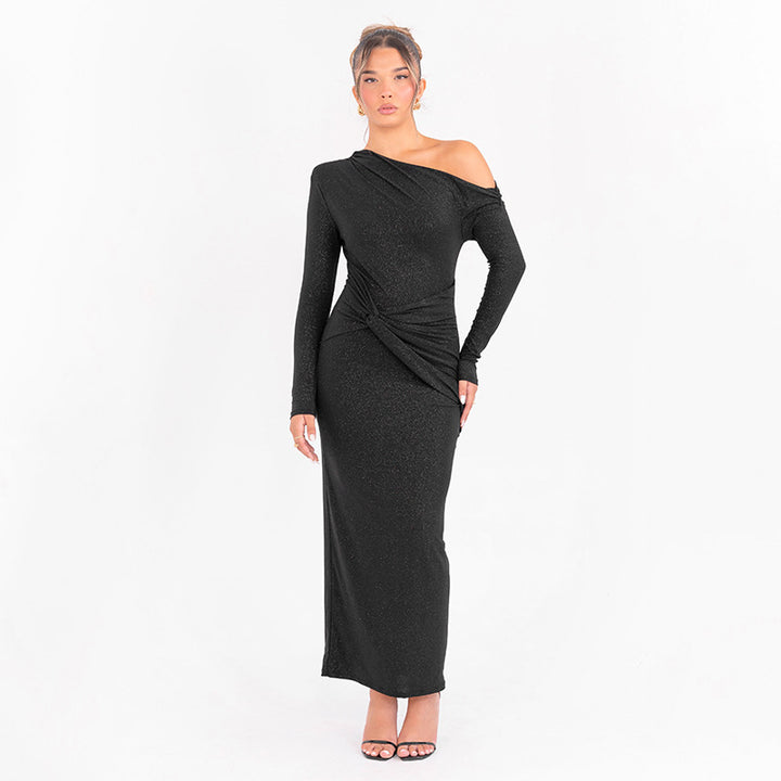 Dame Figurtilpasset aftenkjole med asymmetrisk design og rynker Stilla